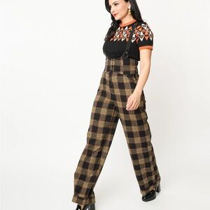 Unique Vintage Black and Brown Plaid Wide Leg Pants